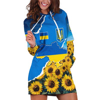Ukraine Pride Hoodie Dress Map, Flag & Tryzub with Sunflower Field Patriotic
