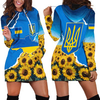 Ukraine Pride Hoodie Dress Map, Flag & Tryzub with Sunflower Field Patriotic