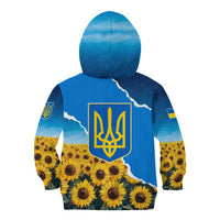 Ukraine Pride Kid Hoodie Map, Flag & Tryzub with Sunflower Field Patriotic