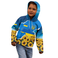 Ukraine Pride Kid Hoodie Map, Flag & Tryzub with Sunflower Field Patriotic