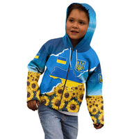 Ukraine Pride Kid Hoodie Map, Flag & Tryzub with Sunflower Field Patriotic