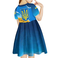 Ukraine Pride Kid Short Sleeve Dress Map, Flag & Tryzub with Sunflower Field Patriotic