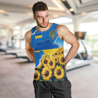 Ukraine Pride Men Tank Top Map, Flag & Tryzub with Sunflower Field Patriotic