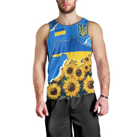 Ukraine Pride Men Tank Top Map, Flag & Tryzub with Sunflower Field Patriotic