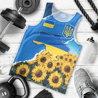 Ukraine Pride Men Tank Top Map, Flag & Tryzub with Sunflower Field Patriotic