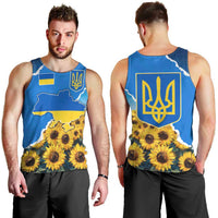 Ukraine Pride Men Tank Top Map, Flag & Tryzub with Sunflower Field Patriotic