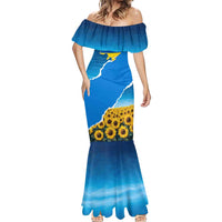 Ukraine Pride Mermaid Dress Map, Flag & Tryzub with Sunflower Field Patriotic