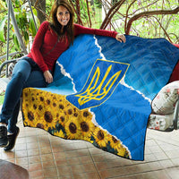 Ukraine Pride Quilt Map, Flag & Tryzub with Sunflower Field Patriotic