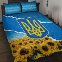 Ukraine Pride Quilt Bed Set Map, Flag & Tryzub with Sunflower Field Patriotic