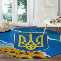 Ukraine Pride Round Carpet Map, Flag & Tryzub with Sunflower Field Patriotic