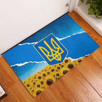 Ukraine Pride Rubber Doormat Map, Flag & Tryzub with Sunflower Field Patriotic