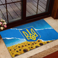 Ukraine Pride Rubber Doormat Map, Flag & Tryzub with Sunflower Field Patriotic