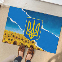 Ukraine Pride Rubber Doormat Map, Flag & Tryzub with Sunflower Field Patriotic