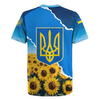 Ukraine Pride Rugby Jersey Map, Flag & Tryzub with Sunflower Field Patriotic