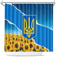 Ukraine Pride Shower Curtain Map, Flag & Tryzub with Sunflower Field Patriotic