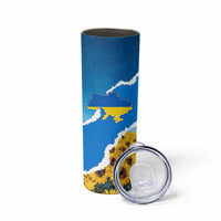 Ukraine Pride Skinny Tumbler Map, Flag & Tryzub with Sunflower Field Patriotic