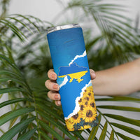 Ukraine Pride Skinny Tumbler Map, Flag & Tryzub with Sunflower Field Patriotic