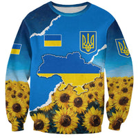 Ukraine Pride Sweatshirt Map, Flag & Tryzub with Sunflower Field Patriotic