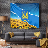 Ukraine Pride Tapestry Map, Flag & Tryzub with Sunflower Field Patriotic
