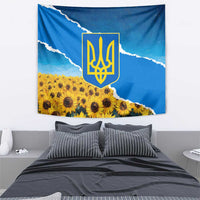 Ukraine Pride Tapestry Map, Flag & Tryzub with Sunflower Field Patriotic