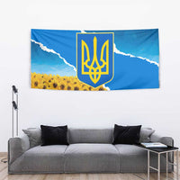 Ukraine Pride Tapestry Map, Flag & Tryzub with Sunflower Field Patriotic