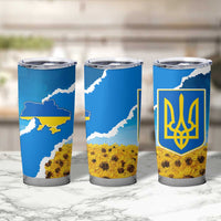Ukraine Pride Tumbler Cup Map, Flag & Tryzub with Sunflower Field Patriotic