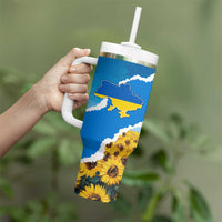 Ukraine Pride Tumbler With Handle Map, Flag & Tryzub with Sunflower Field Patriotic