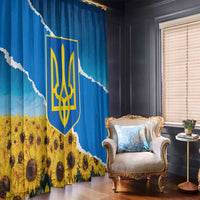 Ukraine Pride Window Curtain Map, Flag & Tryzub with Sunflower Field Patriotic