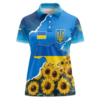 Ukraine Pride Women Polo Shirt Map, Flag & Tryzub with Sunflower Field Patriotic
