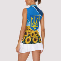 Ukraine Pride Women Sleeveless Polo Shirt Map, Flag & Tryzub with Sunflower Field Patriotic