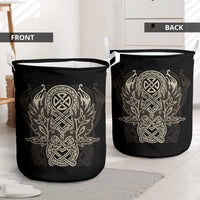 Celtic Trinity Knot Raven Emblem Laundry Basket Intricate Norse Tribal Knotwork Illustration