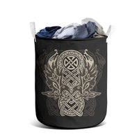 Celtic Trinity Knot Raven Emblem Laundry Basket Intricate Norse Tribal Knotwork Illustration
