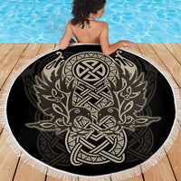 Celtic Trinity Knot Raven Emblem Beach Blanket Intricate Norse Tribal Knotwork Illustration