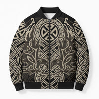 Celtic Trinity Knot Raven Emblem Bomber Puffer Jacket Intricate Norse Tribal Knotwork Illustration