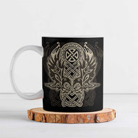 Celtic Trinity Knot Raven Emblem Ceramic Mug Intricate Norse Tribal Knotwork Illustration