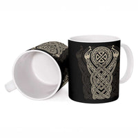 Celtic Trinity Knot Raven Emblem Ceramic Mug Intricate Norse Tribal Knotwork Illustration