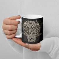 Celtic Trinity Knot Raven Emblem Ceramic Mug Intricate Norse Tribal Knotwork Illustration