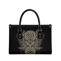 Celtic Trinity Knot Raven Emblem Leather Bag Intricate Norse Tribal Knotwork Illustration