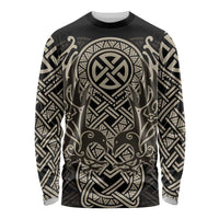 Celtic Trinity Knot Raven Emblem Long Sleeve Shirt Intricate Norse Tribal Knotwork Illustration