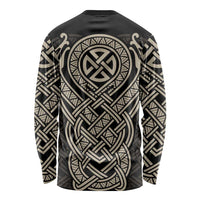 Celtic Trinity Knot Raven Emblem Long Sleeve Shirt Intricate Norse Tribal Knotwork Illustration