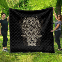 Celtic Trinity Knot Raven Emblem Quilt Intricate Norse Tribal Knotwork Illustration