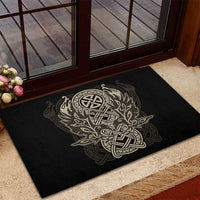 Celtic Trinity Knot Raven Emblem Rubber Doormat Intricate Norse Tribal Knotwork Illustration