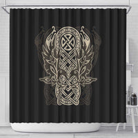 Celtic Trinity Knot Raven Emblem Shower Curtain Intricate Norse Tribal Knotwork Illustration