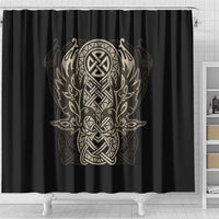 Celtic Trinity Knot Raven Emblem Shower Curtain Intricate Norse Tribal Knotwork Illustration