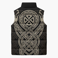 Celtic Trinity Knot Raven Emblem Sleeveless Puffer Jacket Intricate Norse Tribal Knotwork Illustration
