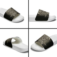 Celtic Trinity Knot Raven Emblem Slide Sandals Intricate Norse Tribal Knotwork Illustration