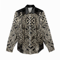 Celtic Trinity Knot Raven Emblem Women Casual Shirt Intricate Norse Tribal Knotwork Illustration