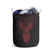 Viking Stag and Helm of Awe Symbol Laundry Basket Glowing Norse Runic Tribal Illustration