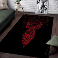 Viking Stag and Helm of Awe Symbol Area Rug Glowing Norse Runic Tribal Illustration