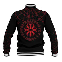 Viking Stag and Helm of Awe Symbol Baseball Jacket Glowing Norse Runic Tribal Illustration